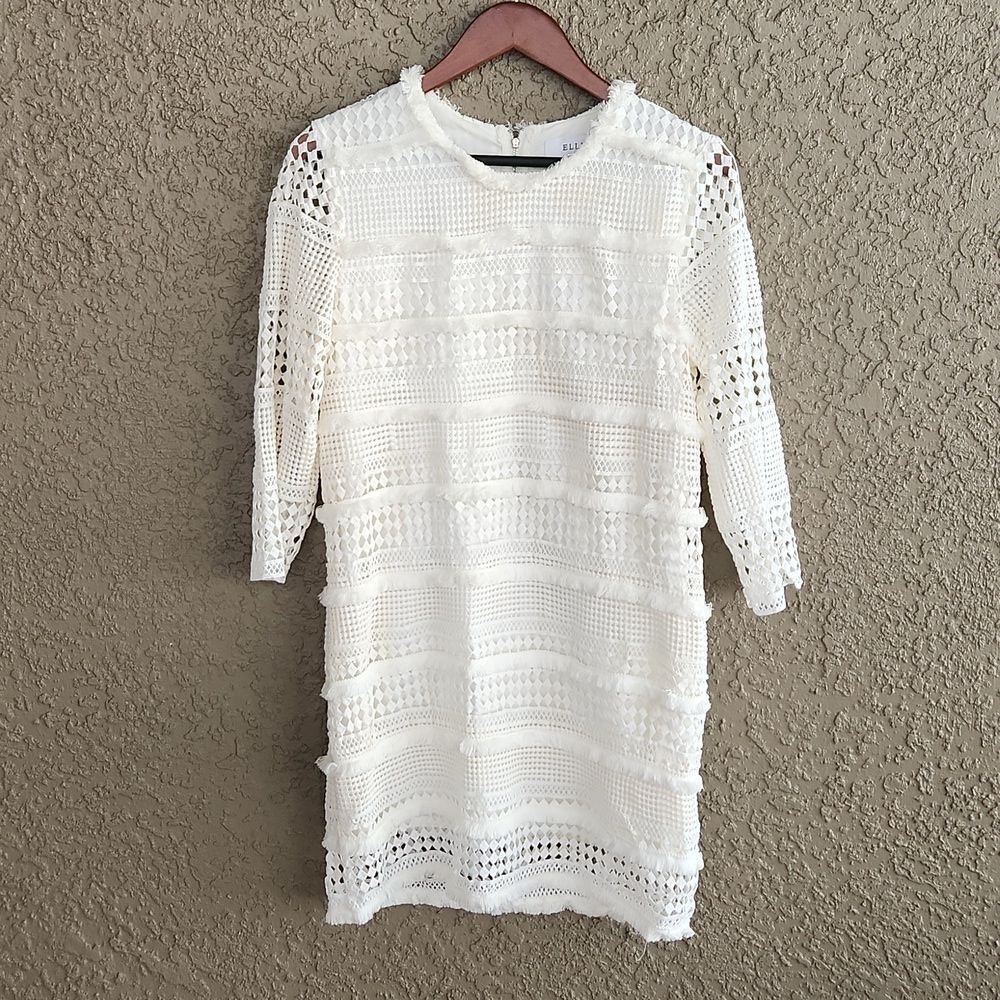 REVOLVE Elliatt Crochet Fringe Dress White